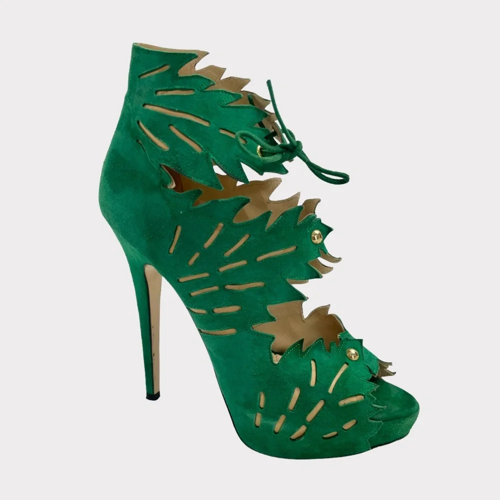 Charlotte Olympia Eve Green Tropical‎ Leaf Heels